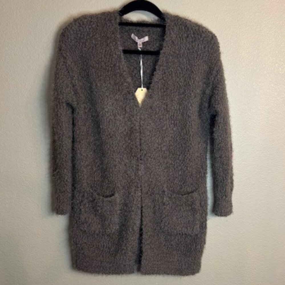 Great for Fall Love Tree Fuzzy Brown Open Sweater Cardigan Womens M BNWT 1008